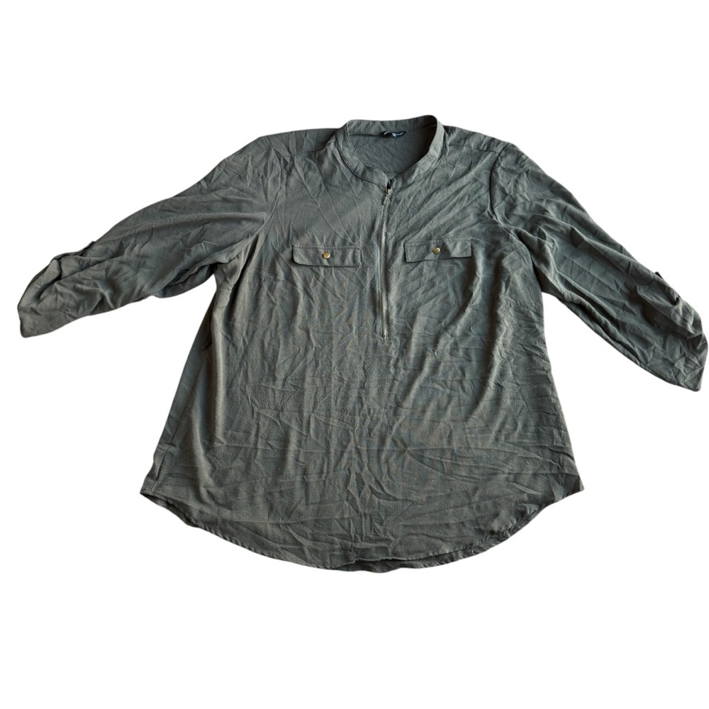 Unique Spectrum Women’s Long Sleeve Green Shirt 3/4 Sleeve Casual Size 3X